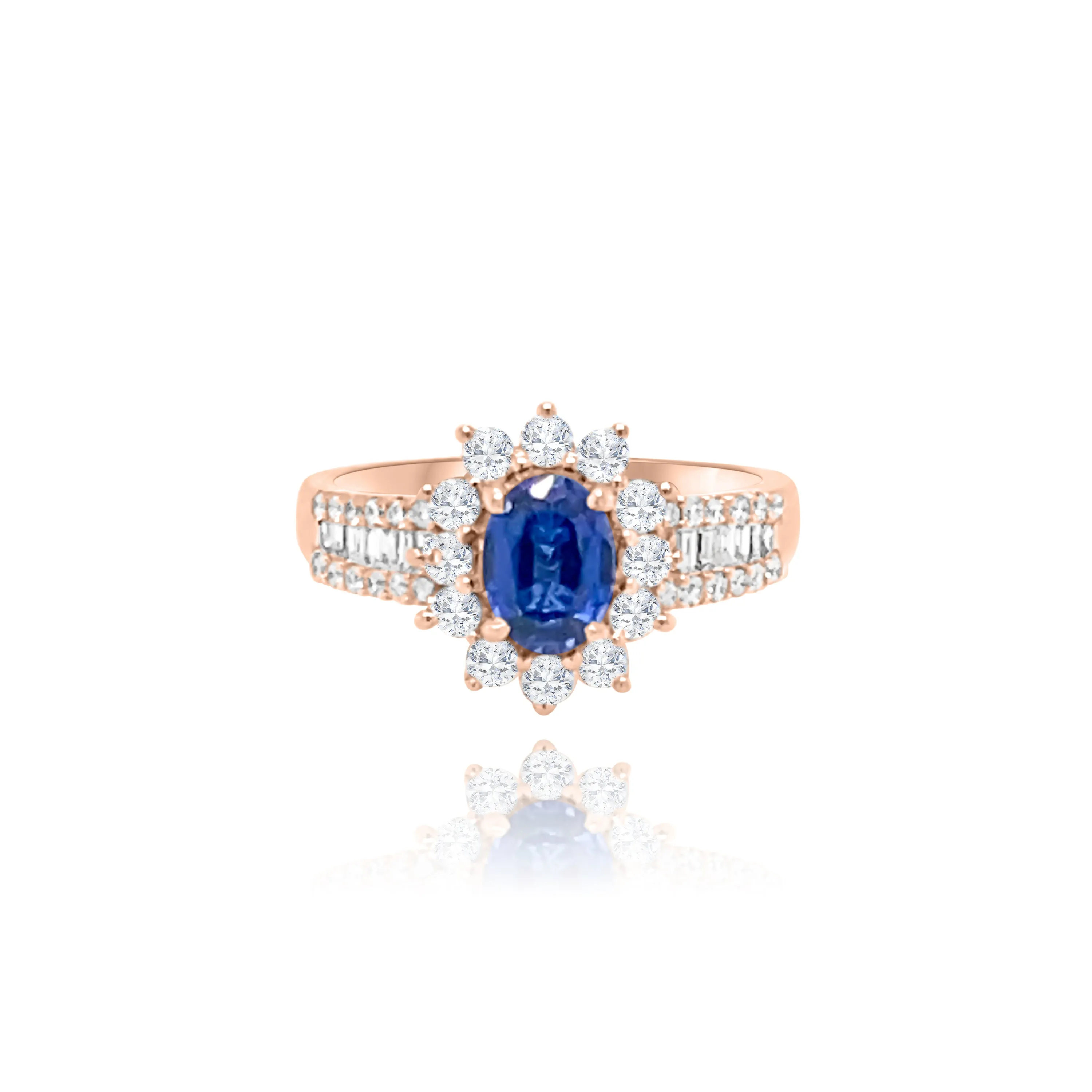 Oval Sapphire with  Baguette cut & Brilliant cut diamonds "Aliya" Ring