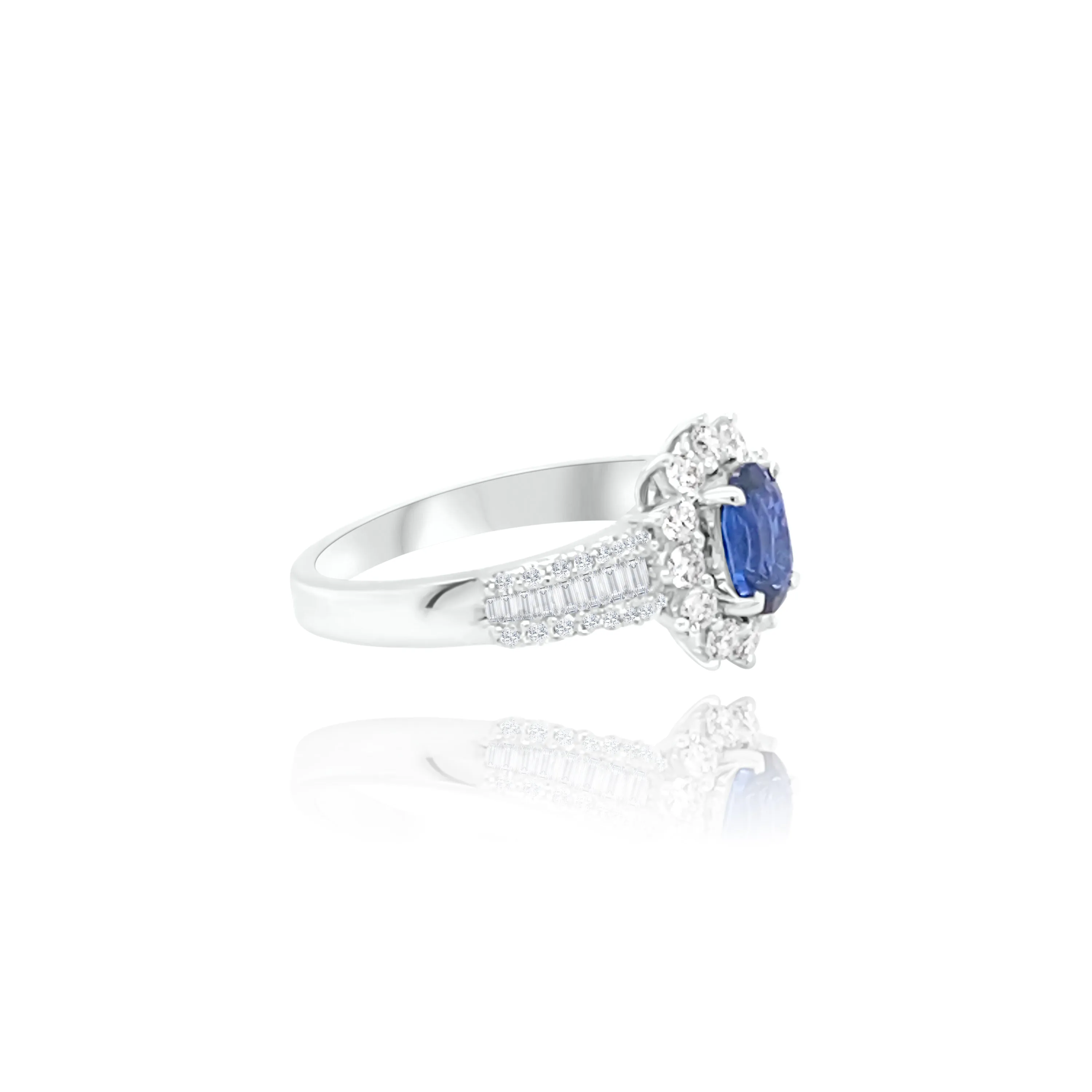 Oval Sapphire with  Baguette cut & Brilliant cut diamonds "Aliya" Ring