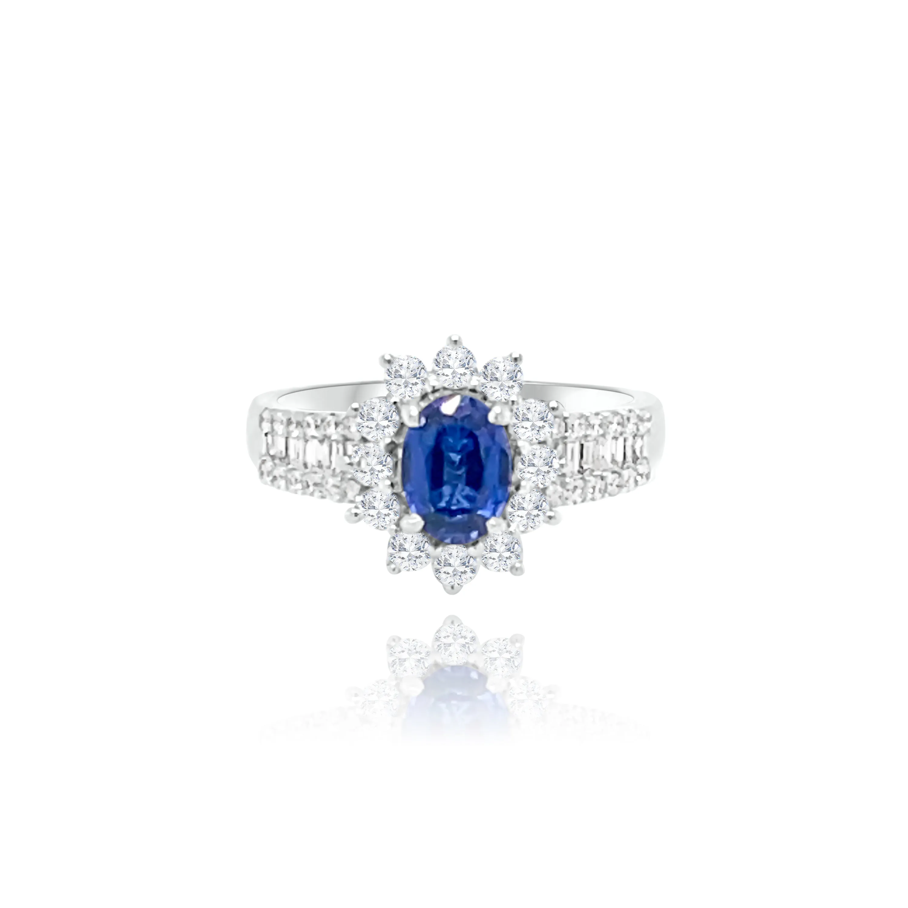 Oval Sapphire with  Baguette cut & Brilliant cut diamonds "Aliya" Ring