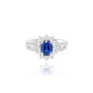 Oval Sapphire with  Baguette cut & Brilliant cut diamonds "Aliya" Ring
