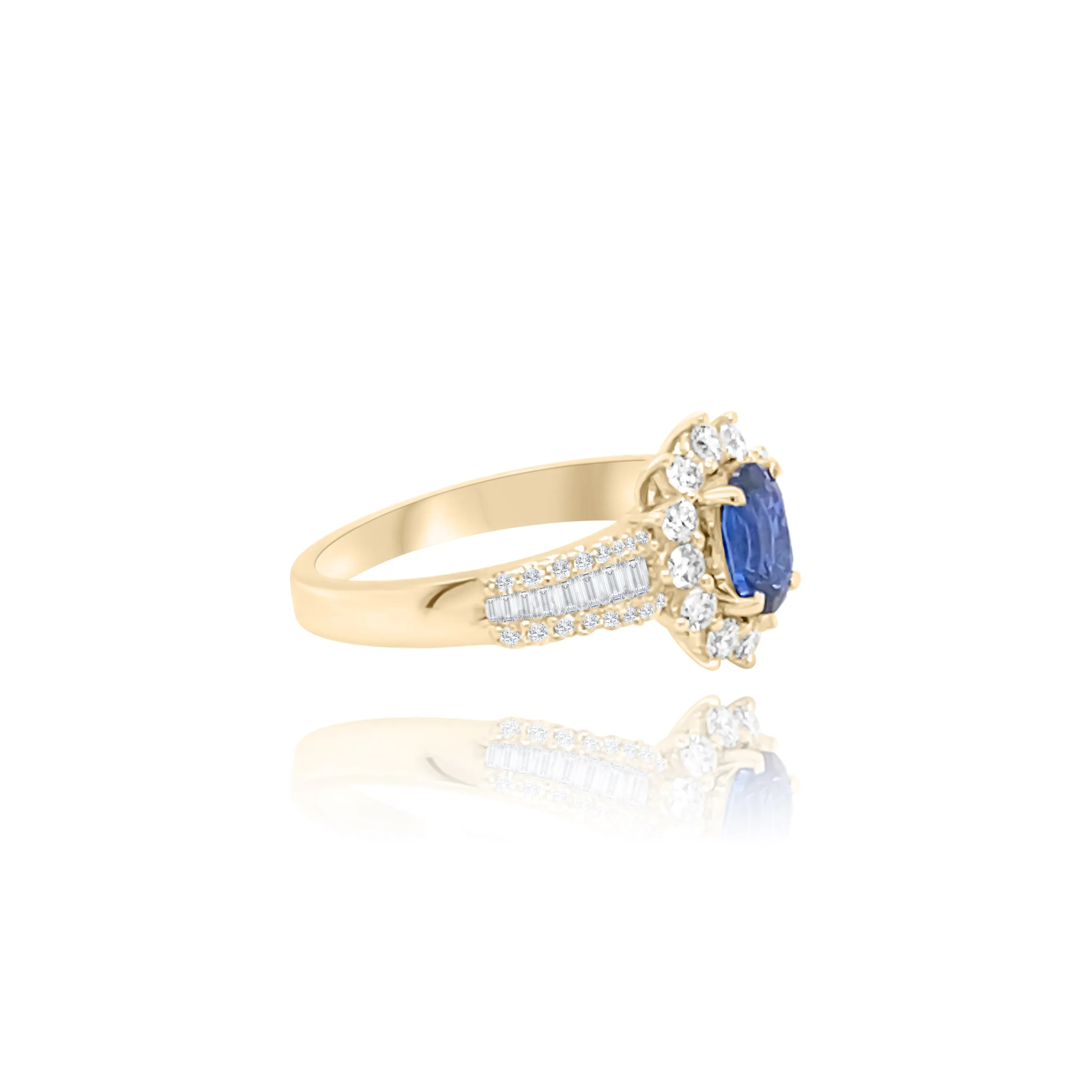 Oval Sapphire with  Baguette cut & Brilliant cut diamonds "Aliya" Ring