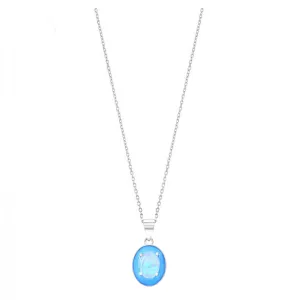 Oval-shaped Opal Blue Enamel Necklace