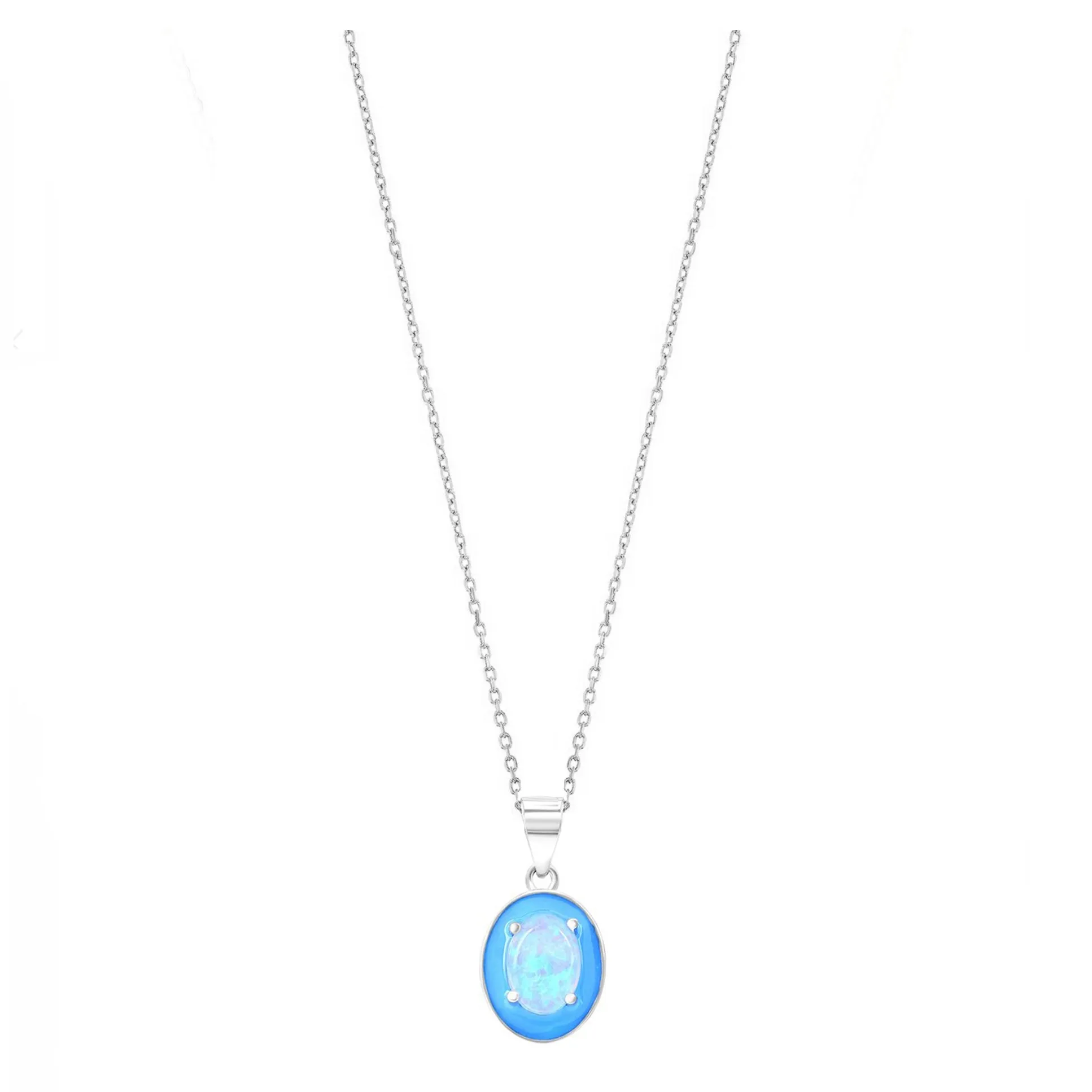 Oval-shaped Opal Blue Enamel Necklace