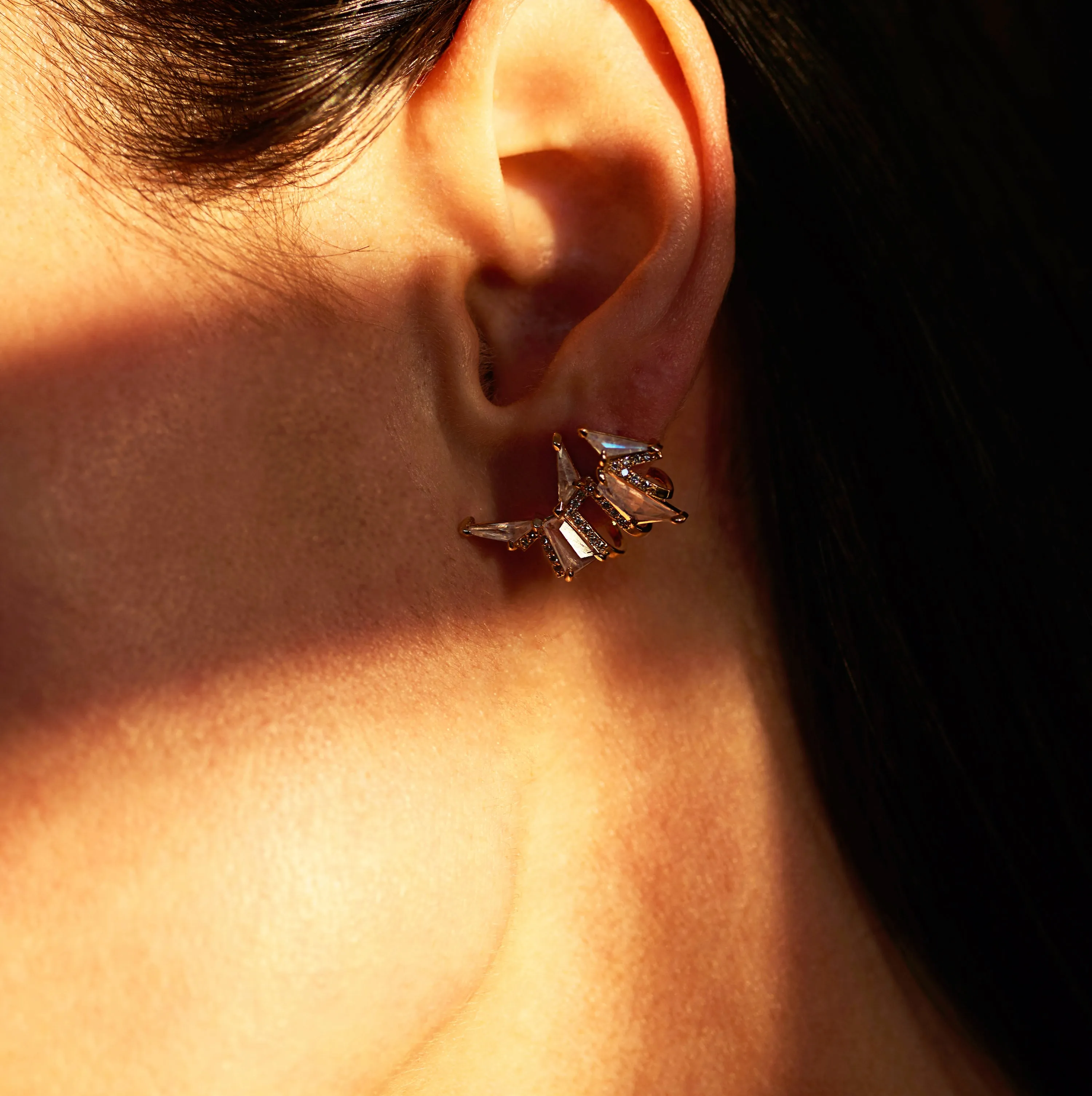 Pagoda Ear Clips - Rainbow Moonstone