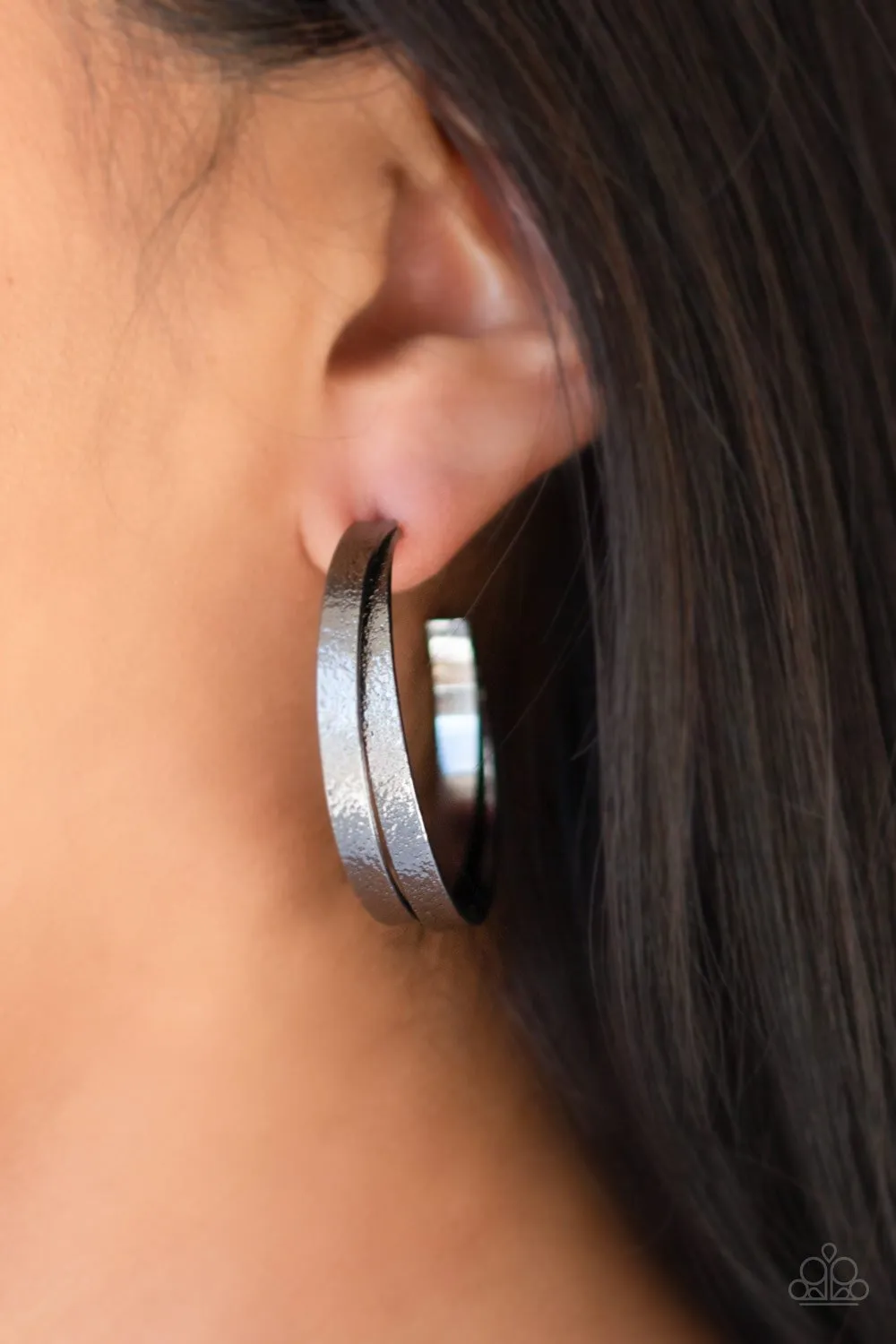 Paparazzi High-Class Shine - Black Double Hoop Earrings