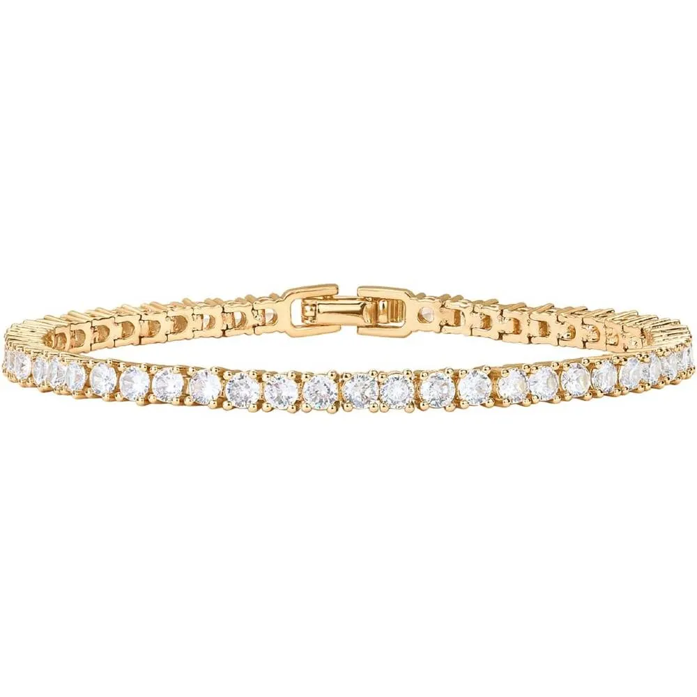 PAVOI 14K Gold Plated 3mm Cubic Zirconia Classic Tennis Bracelet | Gold Bracelets for Women | Size 6.5-7.5 Inch | Multiple Colors and Sizes