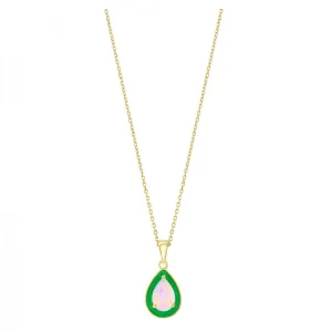 Pear-shaped Opal Green Enamel Necklace