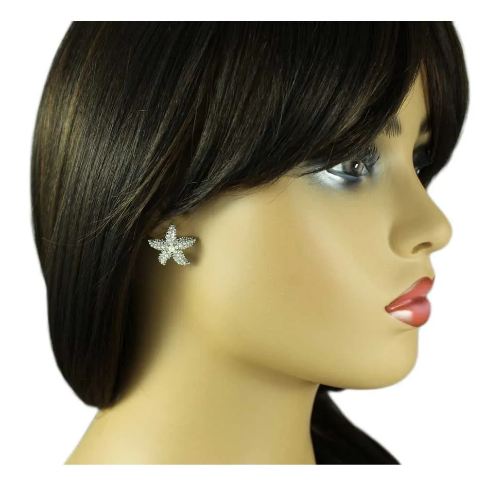 Pearl and Crystal Starfish Necklace and Earring Gift Set - PT337PBS