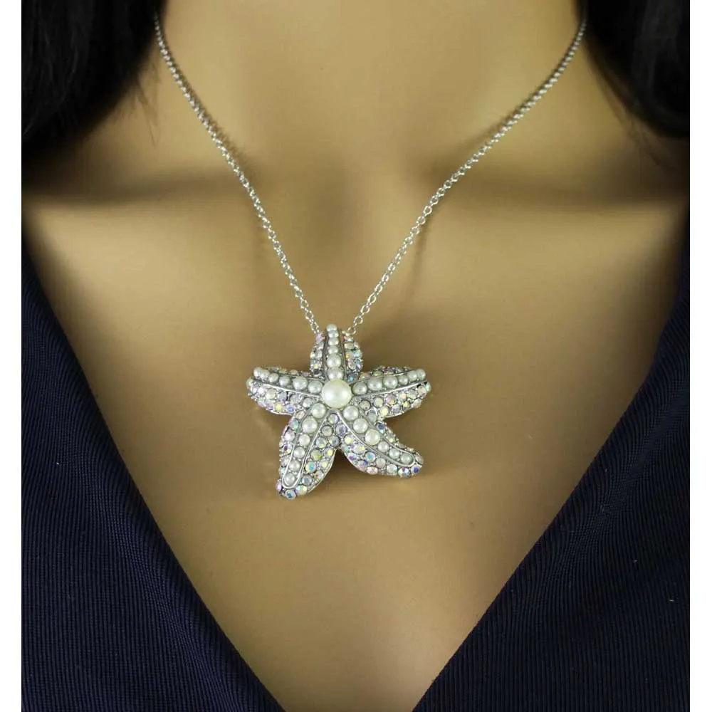 Pearl and Crystal Starfish Necklace and Earring Gift Set - PT337PBS