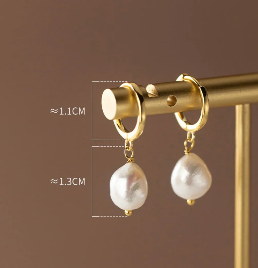 Pearl Drop Huggie Earrings-SH065