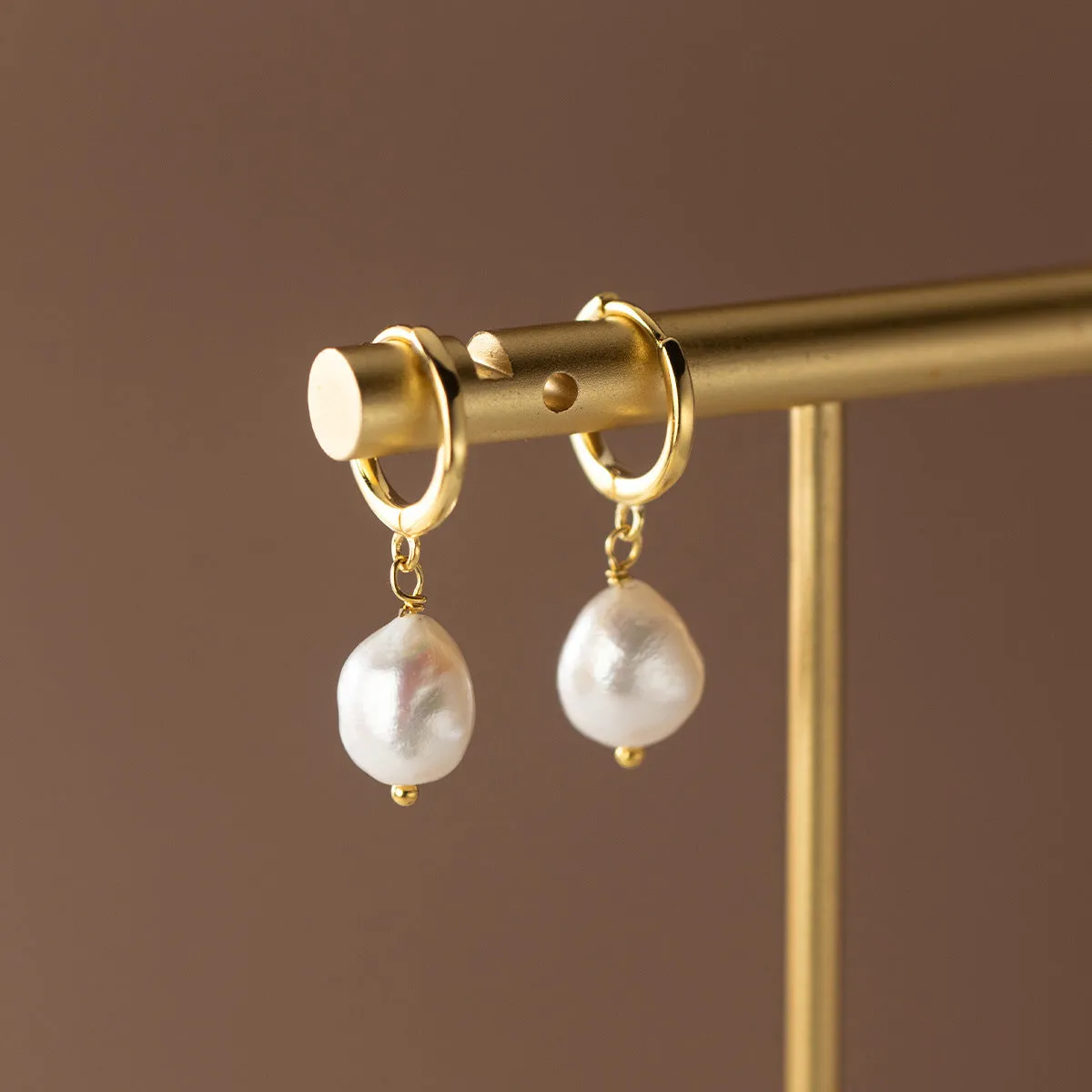 Pearl Drop Huggie Earrings-SH065
