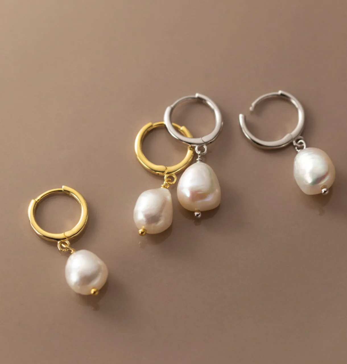Pearl Drop Huggie Earrings-SH065