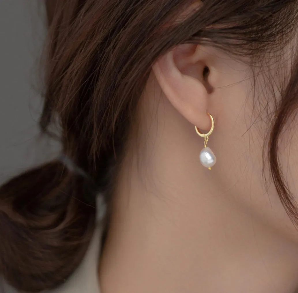 Pearl Drop Huggie Earrings-SH065