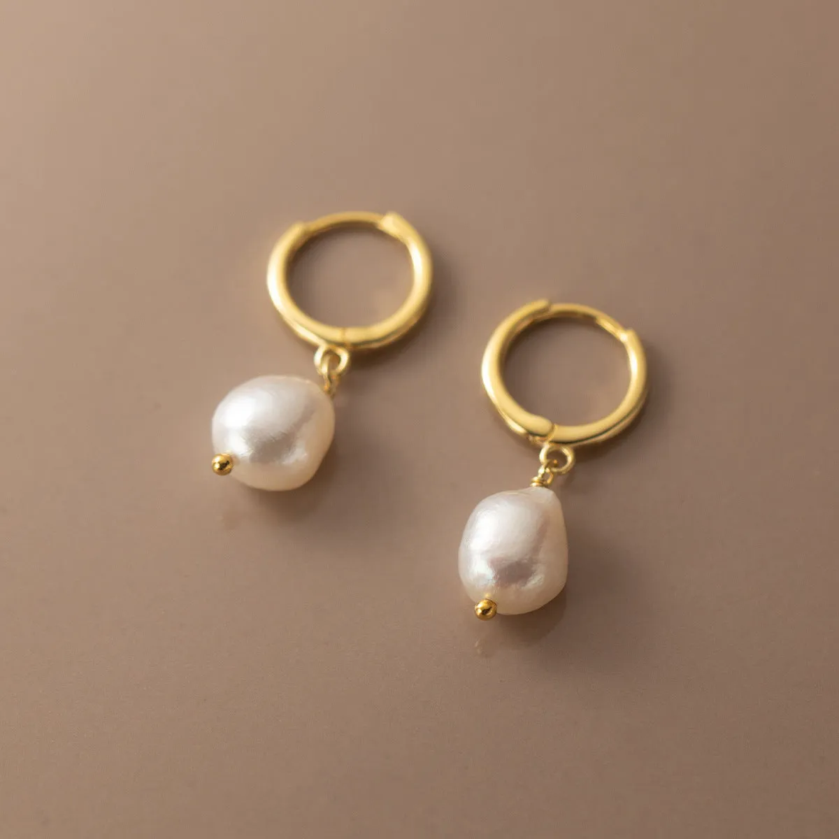 Pearl Drop Huggie Earrings-SH065