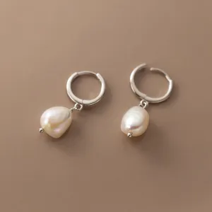 Pearl Drop Huggie Earrings-SH065