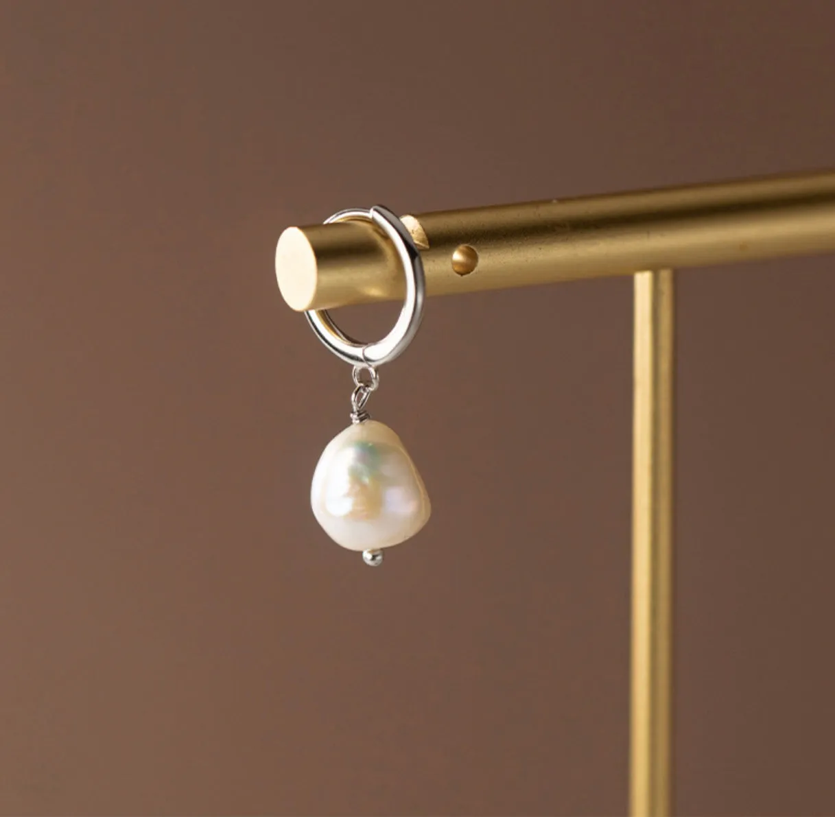 Pearl Drop Huggie Earrings-SH065