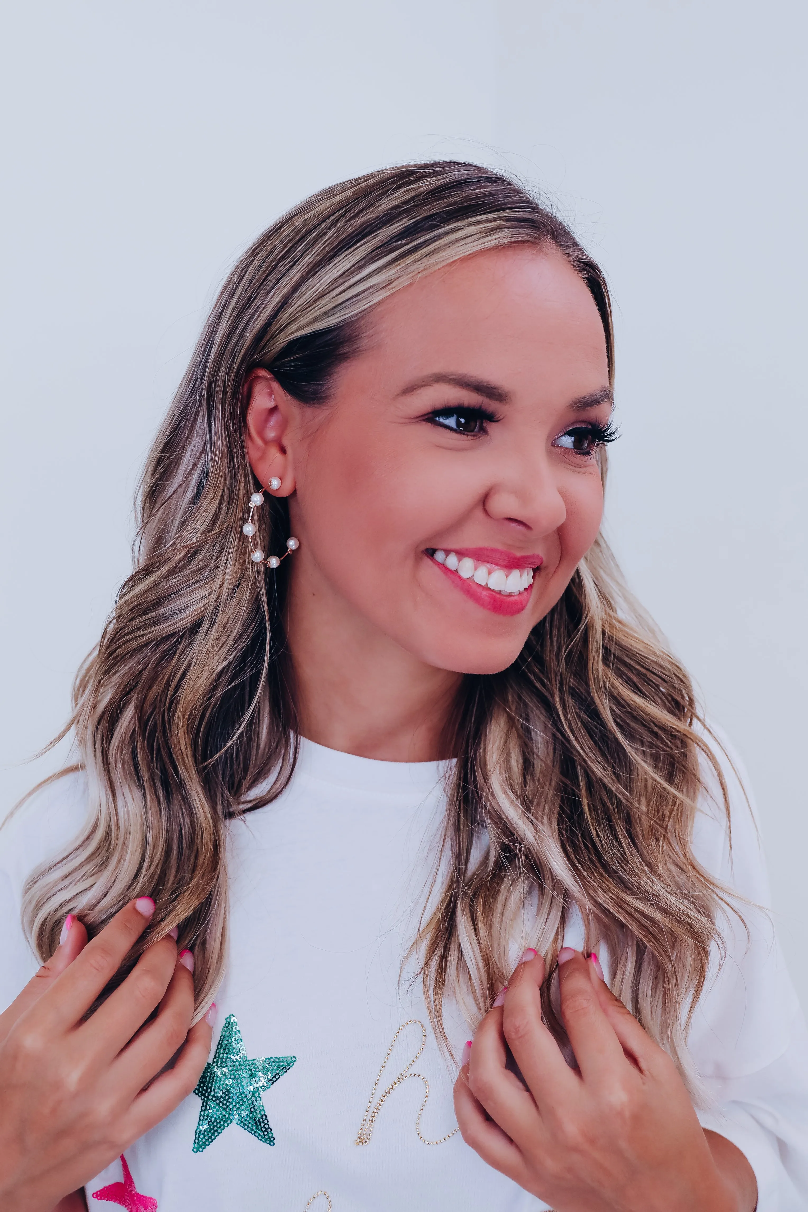 Pearl Post Hoop Earrings - Gold