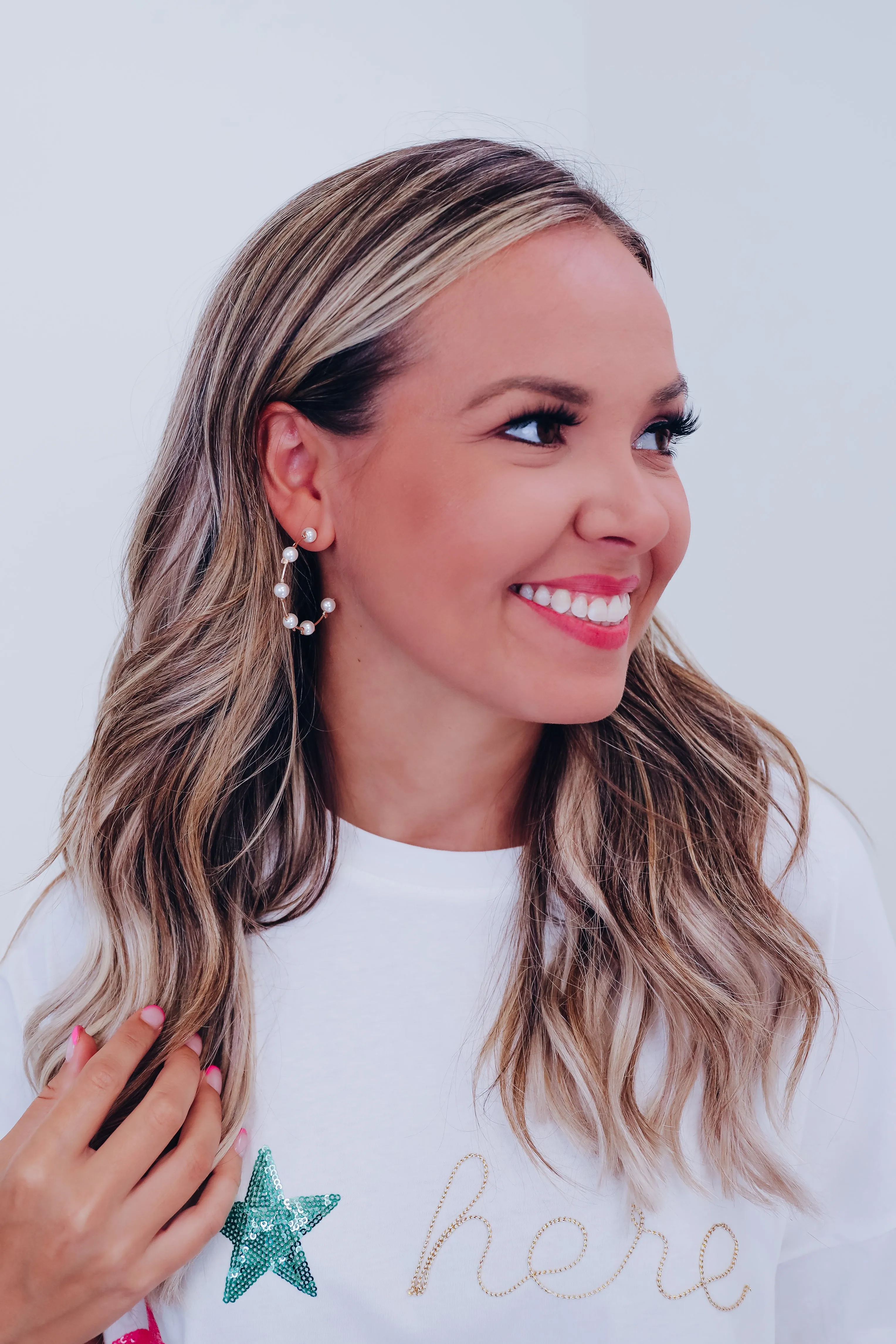 Pearl Post Hoop Earrings - Gold