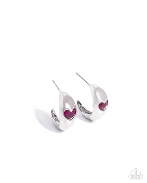 Perfect Point - Pink - Heart Gem Paparazzi Hoop Earrings