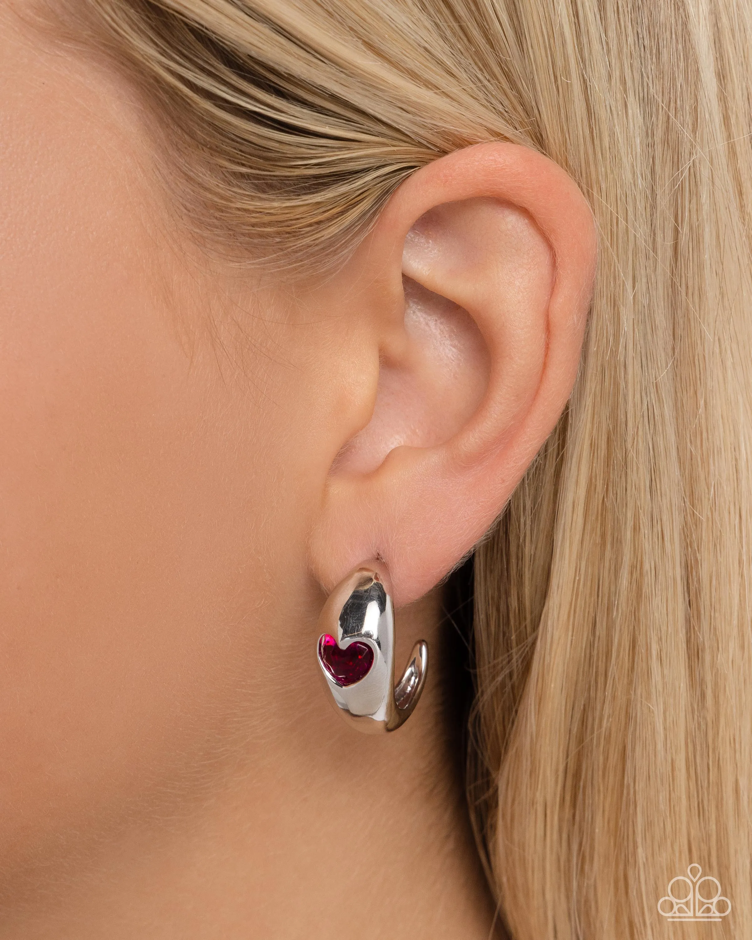 Perfect Point - Pink - Heart Gem Paparazzi Hoop Earrings