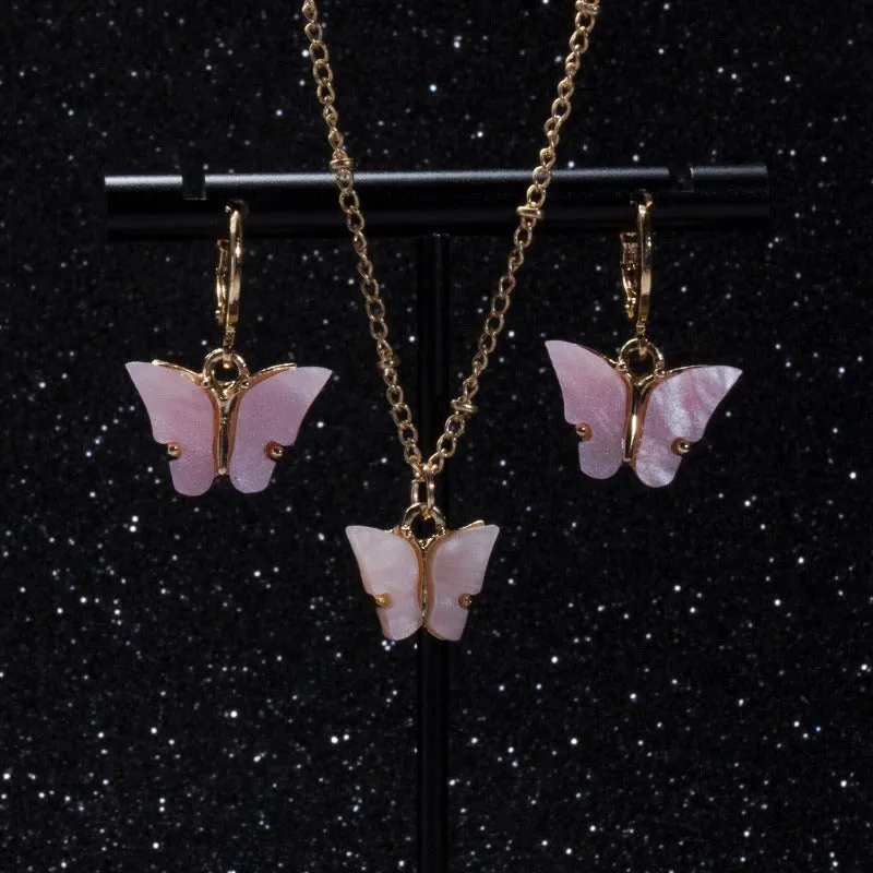 Pink Butterfly Jewelry Set Earrings Pendant Necklaces For Women Jewelry