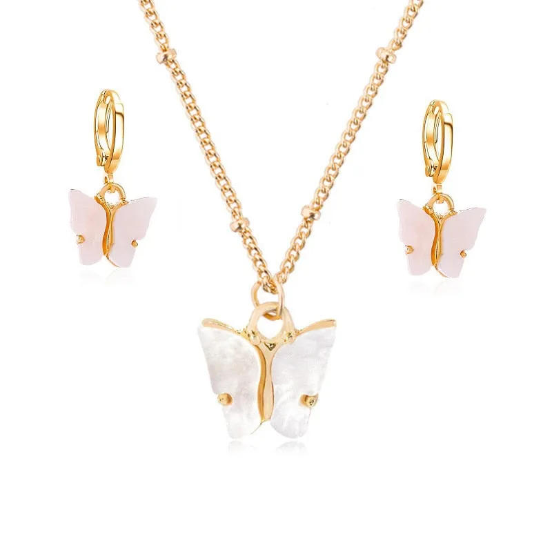 Pink Butterfly Jewelry Set Earrings Pendant Necklaces For Women Jewelry