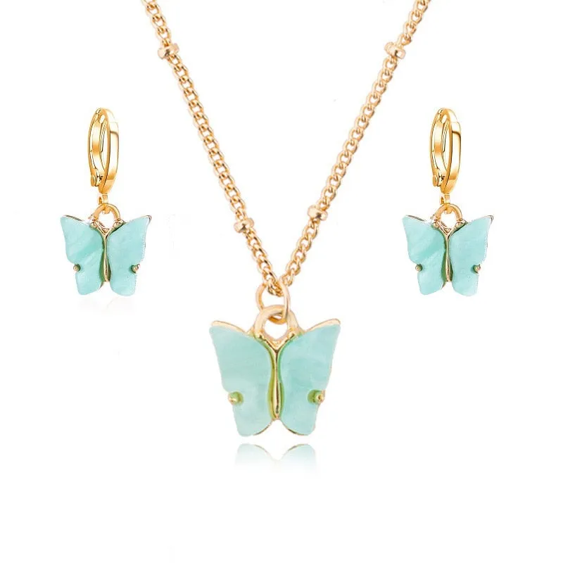 Pink Butterfly Jewelry Set Earrings Pendant Necklaces For Women Jewelry
