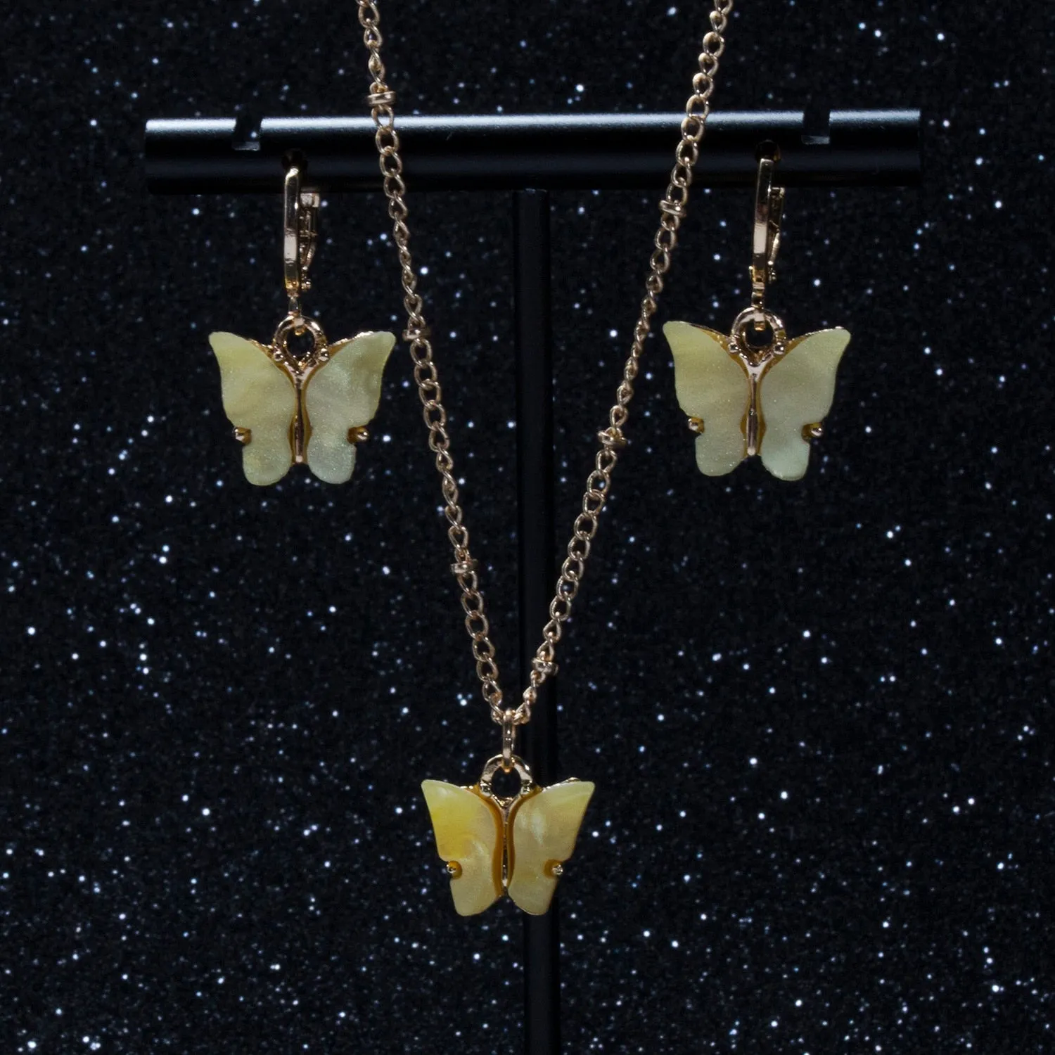 Pink Butterfly Jewelry Set Earrings Pendant Necklaces For Women Jewelry