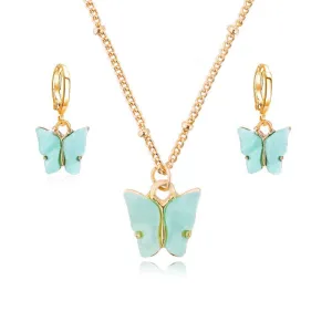 Pink Butterfly Jewelry Set Earrings Pendant Necklaces For Women Jewelry
