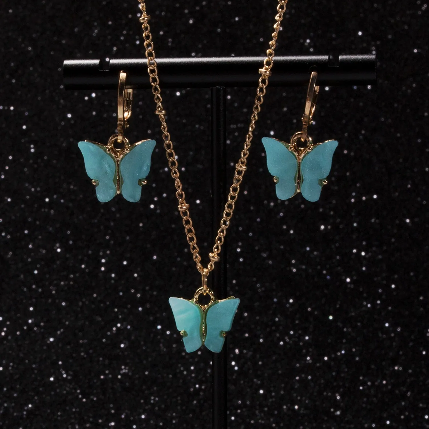 Pink Butterfly Jewelry Set Earrings Pendant Necklaces For Women Jewelry
