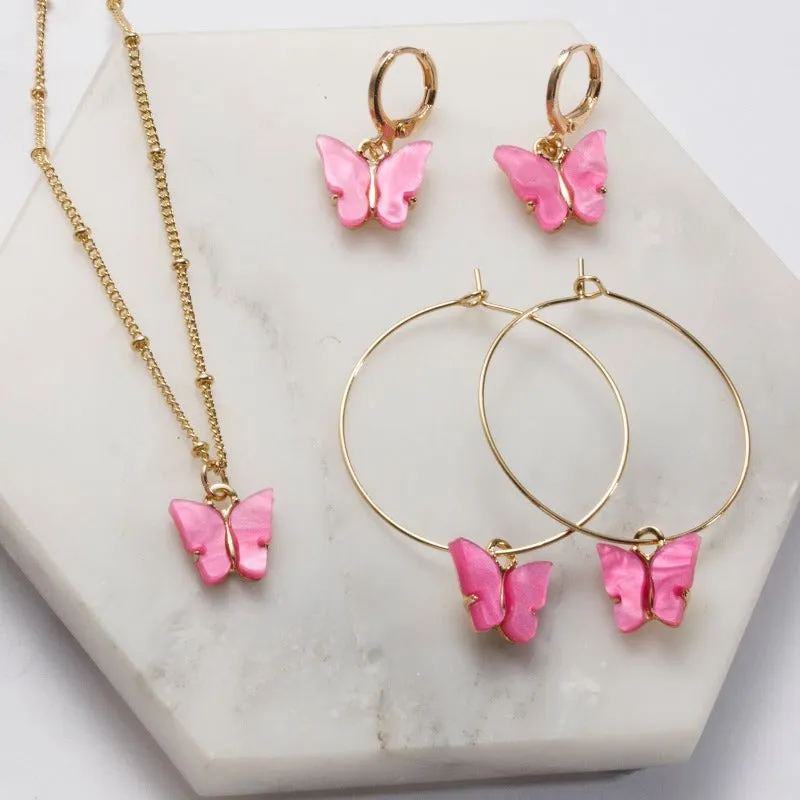 Pink Butterfly Jewelry Set Earrings Pendant Necklaces For Women Jewelry