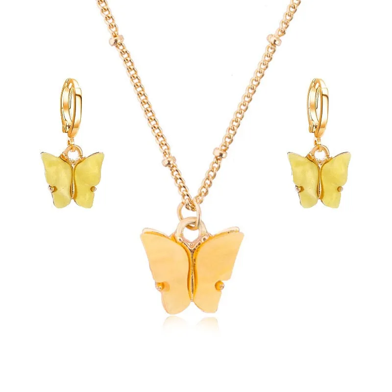 Pink Butterfly Jewelry Set Earrings Pendant Necklaces For Women Jewelry