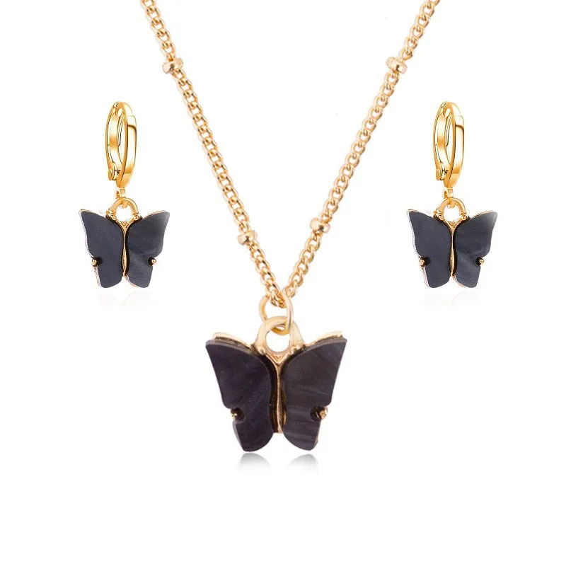Pink Butterfly Jewelry Set Earrings Pendant Necklaces For Women Jewelry