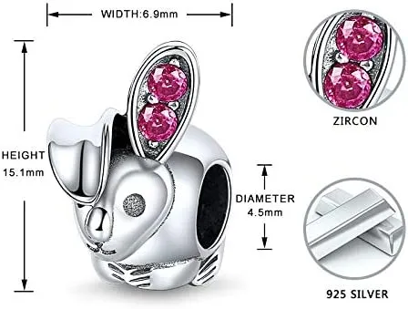 Pink Crystal Rabbit Bunny Bead Charm