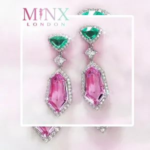 Pink Diamond Earrings | Green Diamond Earrings | Womens Earrings | Halo Earrings | Dangle Earrings | Summer Earrings | Pink Earrings