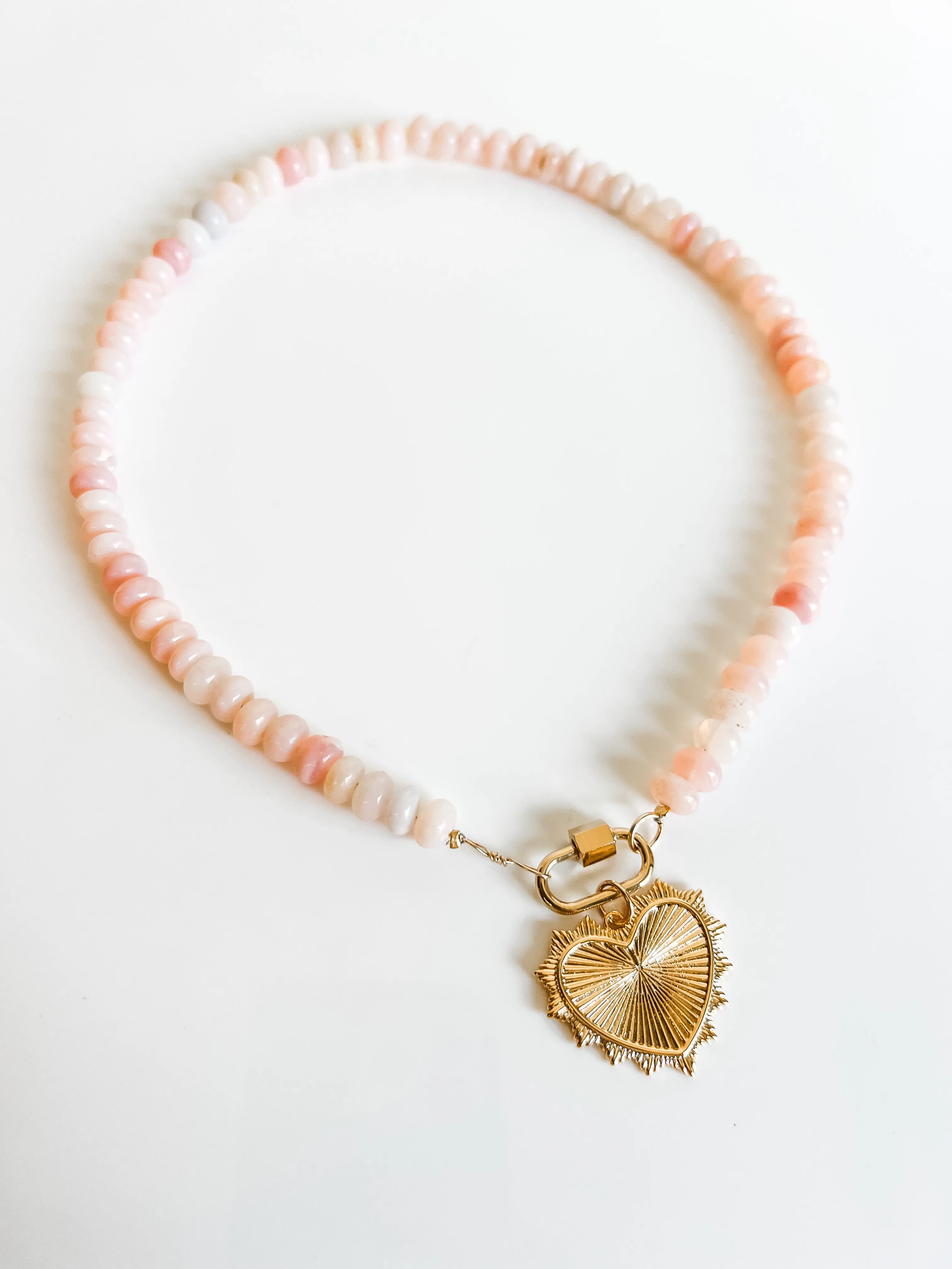Pink opal bead necklace