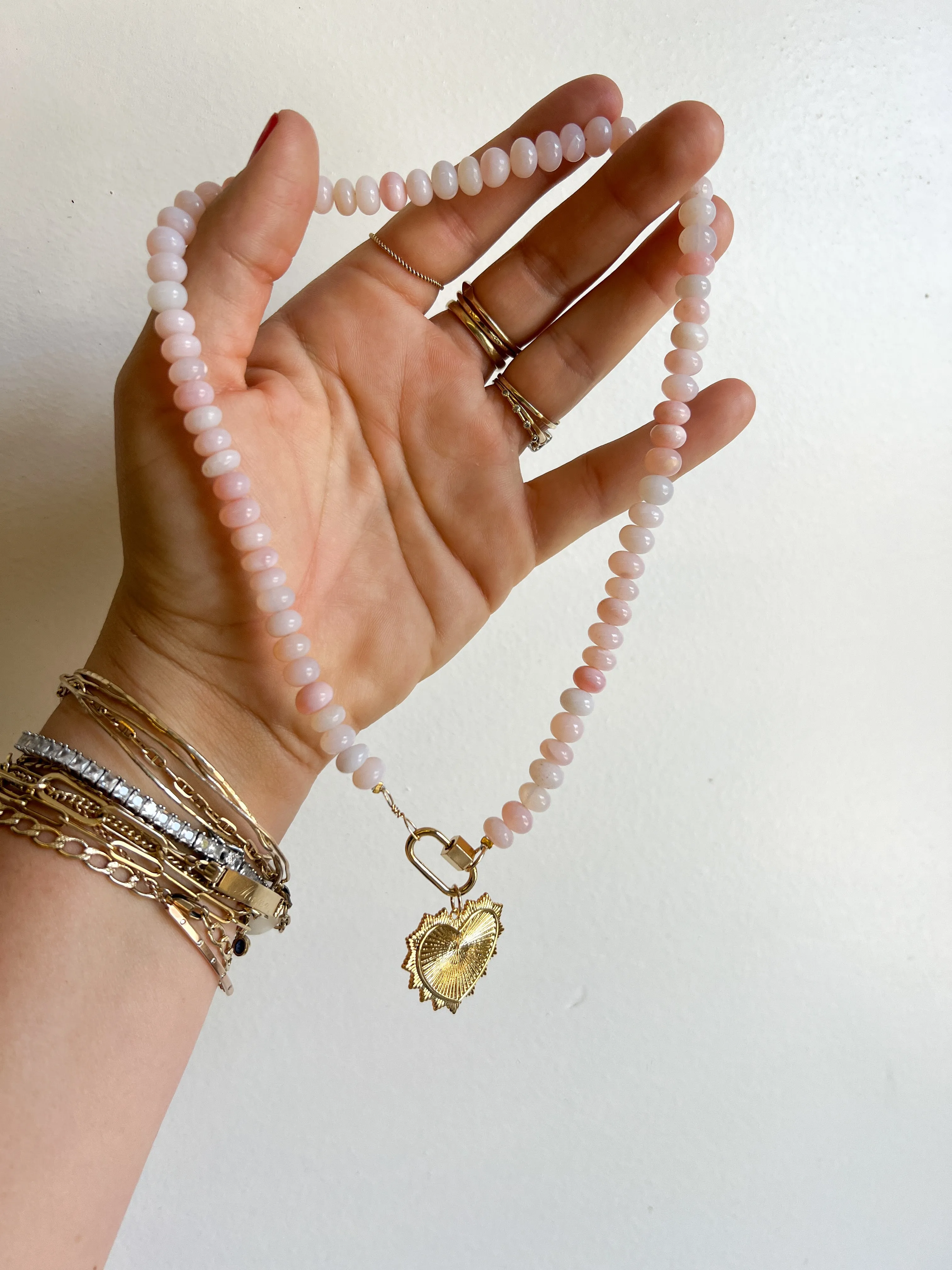 Pink opal bead necklace