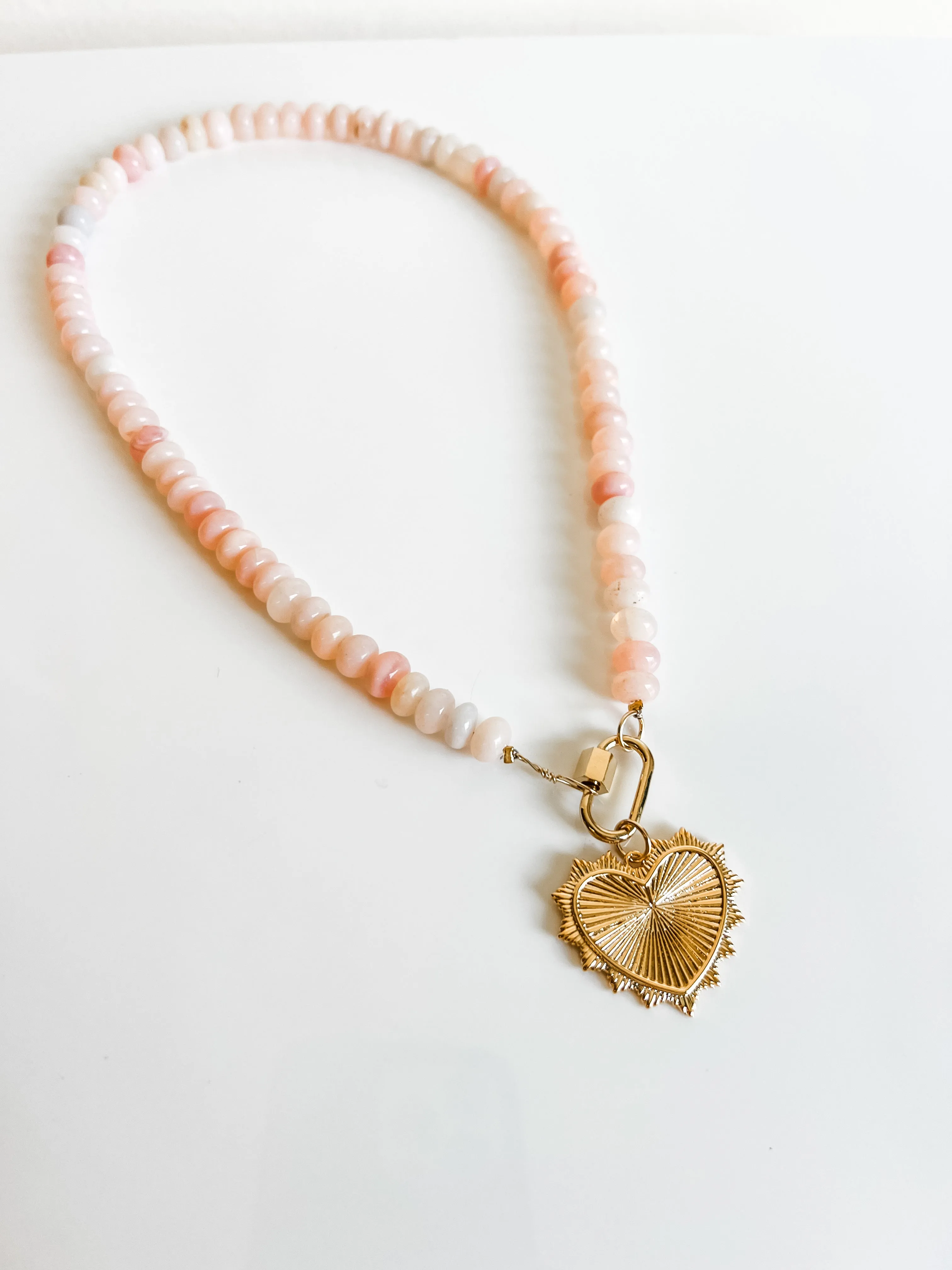 Pink opal bead necklace