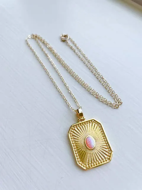 Pink Opal Necklace, Valentines Day Necklace, Gold Necklace