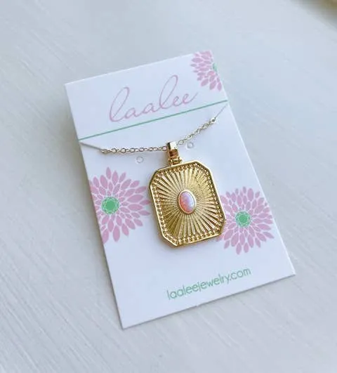 Pink Opal Necklace, Valentines Day Necklace, Gold Necklace
