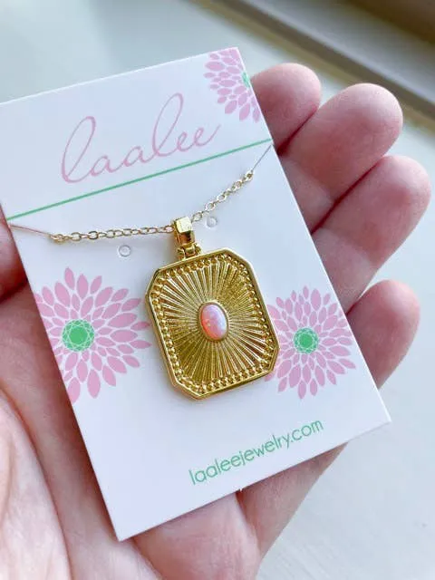 Pink Opal Necklace, Valentines Day Necklace, Gold Necklace