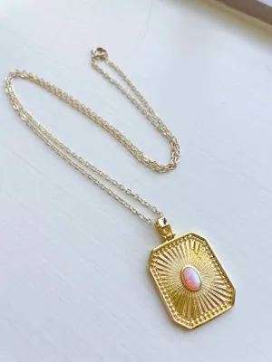Pink Opal Necklace, Valentines Day Necklace, Gold Necklace