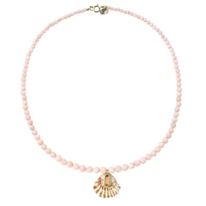 Pink Opal Necklace with Watermelon Tourmaline and Shell