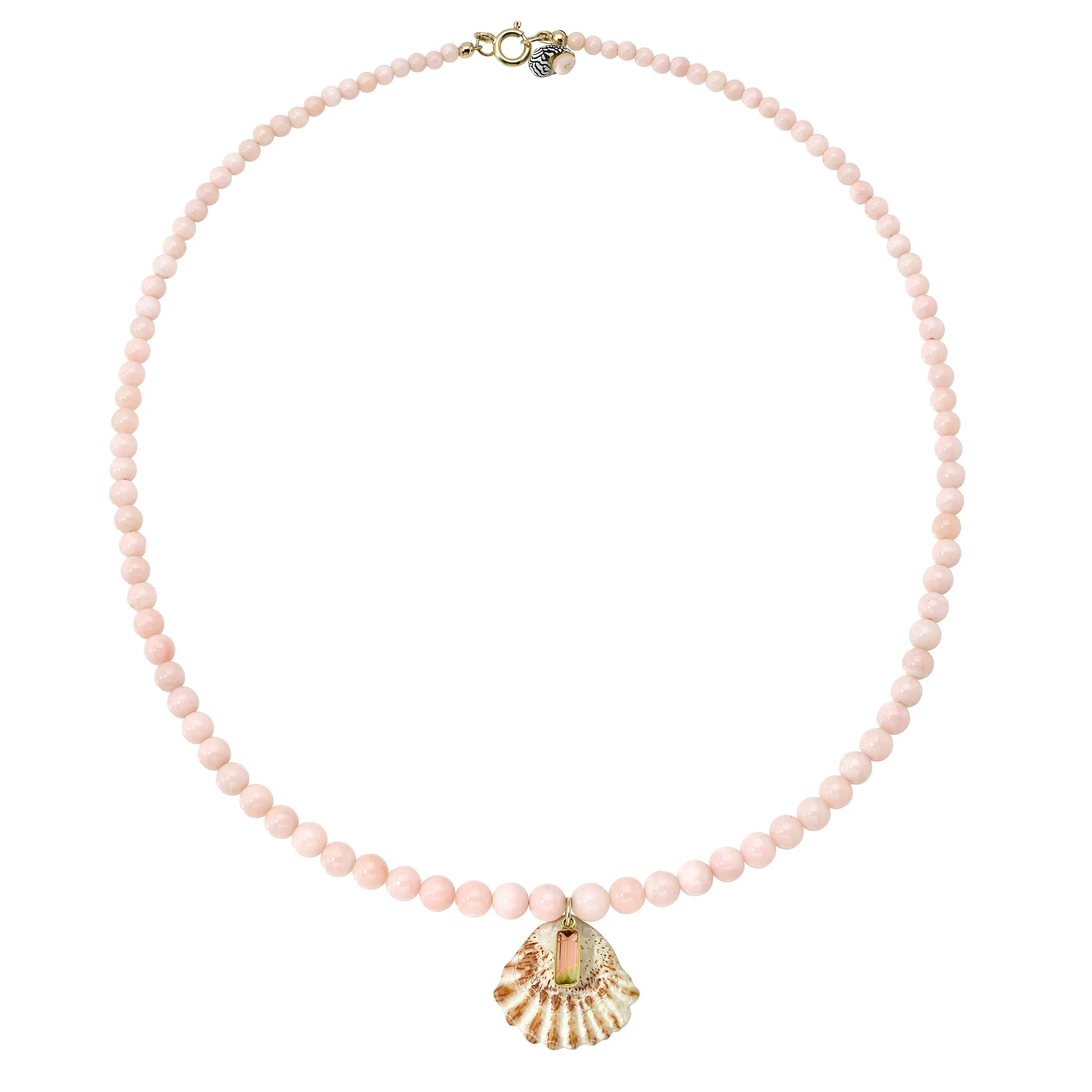 Pink Opal Necklace with Watermelon Tourmaline and Shell