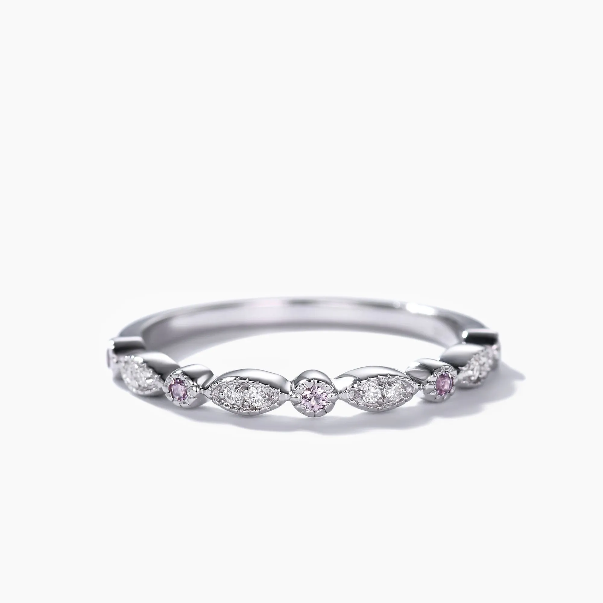 Pink Sapphire and Diamond Wedding Ring Solid White Gold Half Eternity Annivery Ring