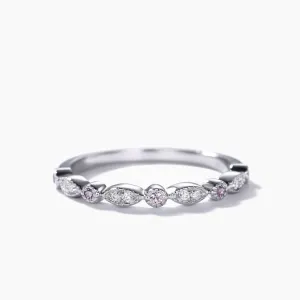 Pink Sapphire and Diamond Wedding Ring Solid White Gold Half Eternity Annivery Ring