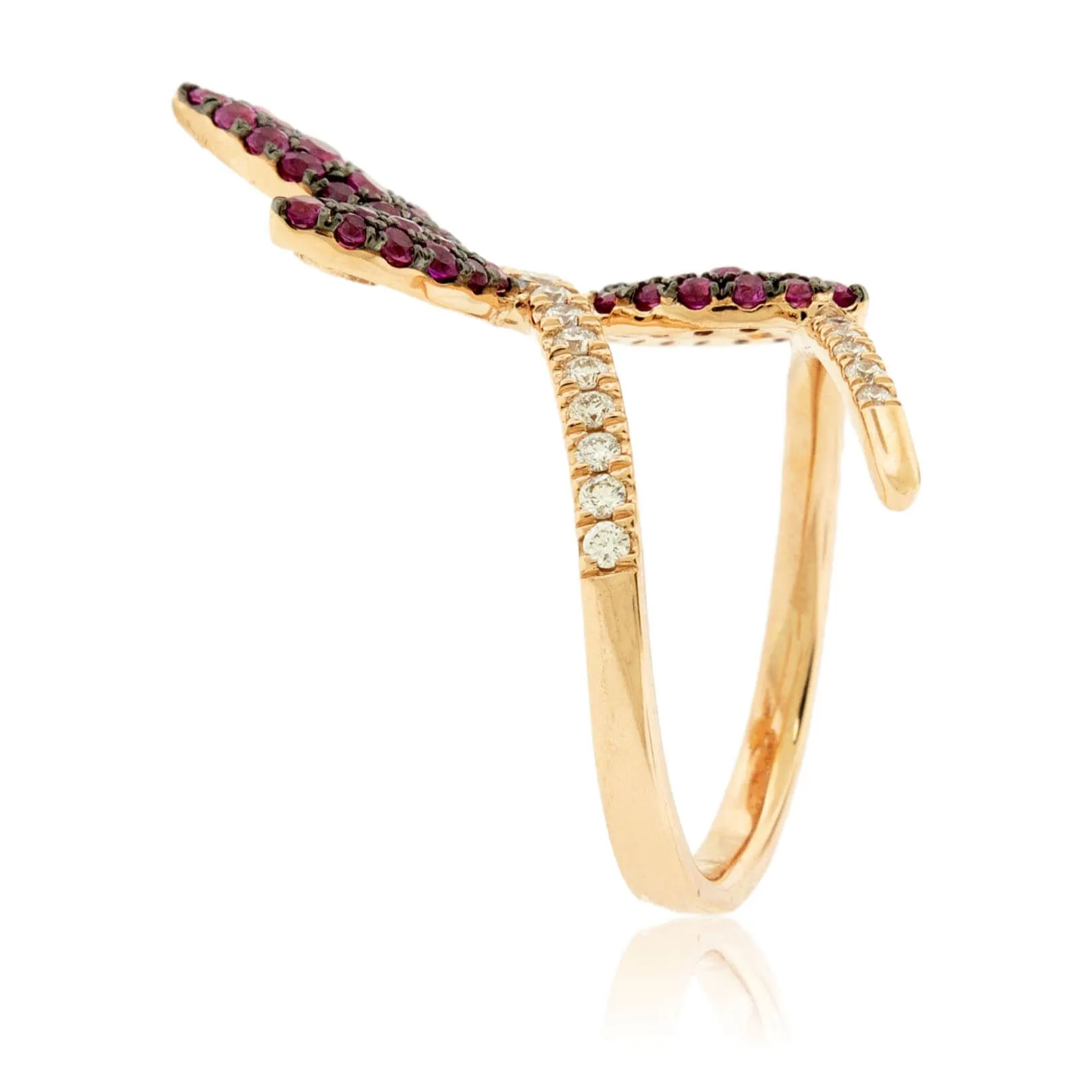 Pink Sapphire Winged Butterfly or Dragonfly & Diamond Ring