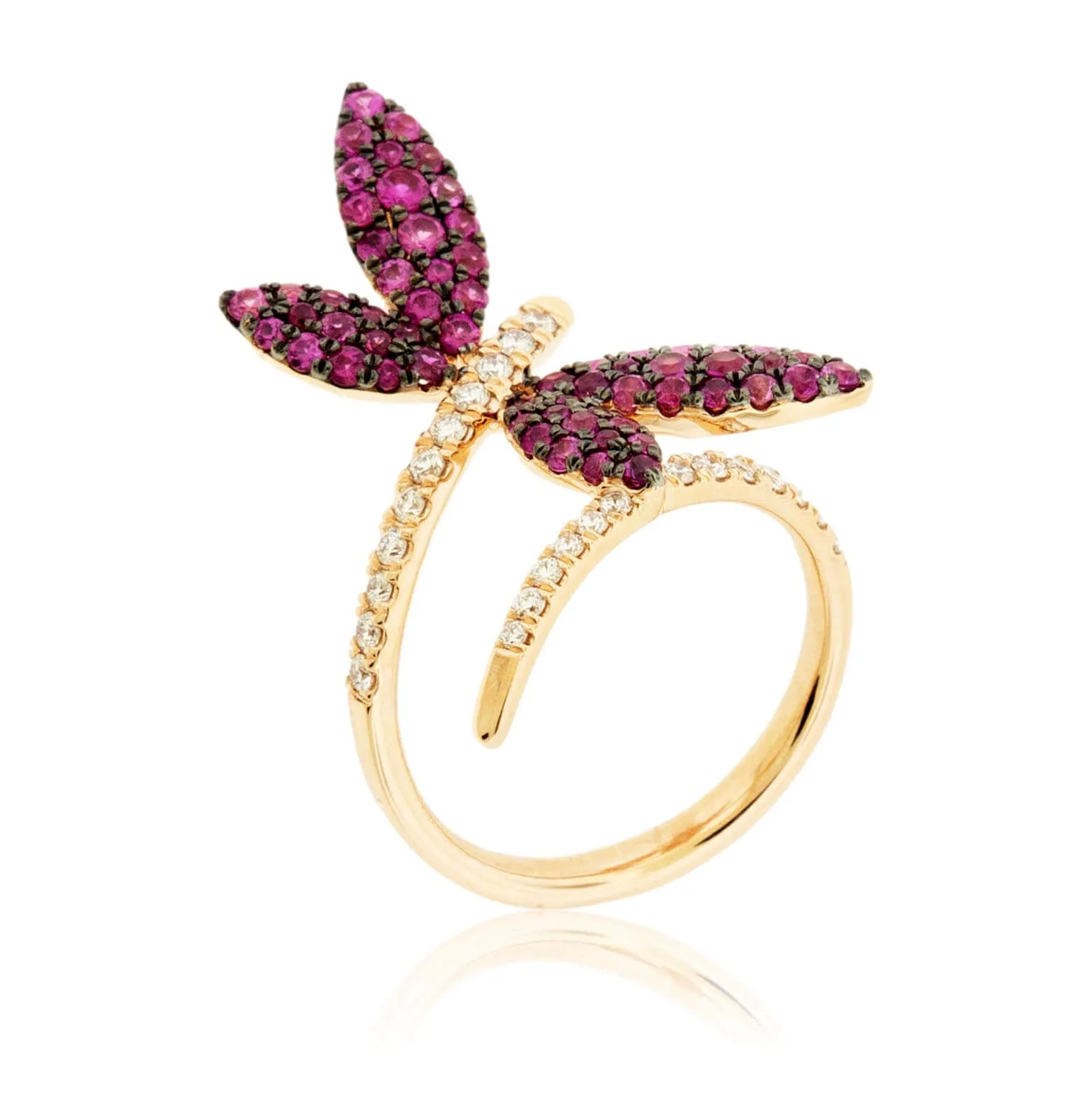 Pink Sapphire Winged Butterfly or Dragonfly & Diamond Ring