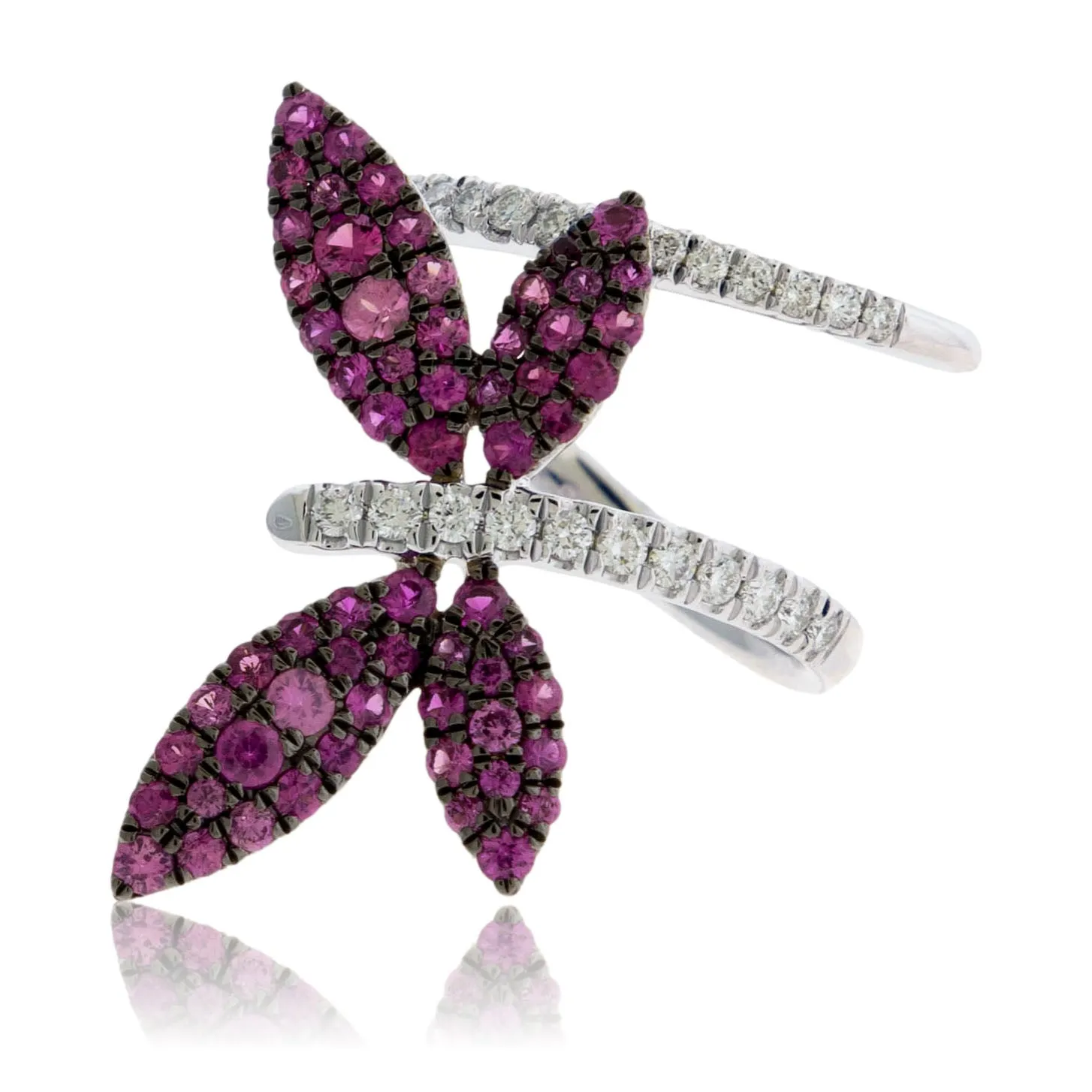 Pink Sapphire Winged Butterfly or Dragonfly & Diamond Ring