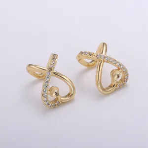 Plain Gold Zirconia Spiral Earcuff CZ Micro Pave Earring Jewelry GP-671